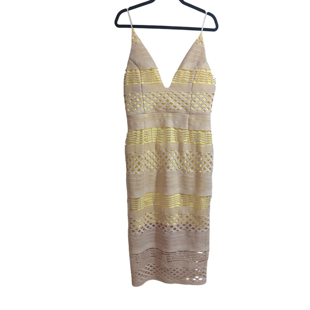 ASOS Tall Lattice Crochet Midi Dress Womens 12 Yellow Beige V-Neck NWT Summer